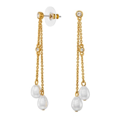 Traveller Oorhangers - Oorbellen Dames - 22kt Verguld - Barokparels - 8 x 6 mm - Wit - Kristal - 55 x 6 mm - 114361