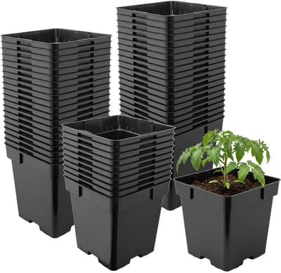 Garronda Set van 50 vierkante kunststof kweekpotten met drainagegaten voor tuin (Zwart, 16 x 16 x 16 cm (3L)) GD-KW-S
