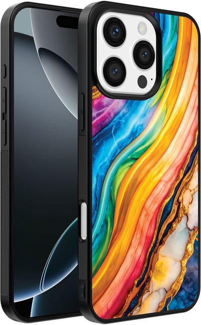 Smartphonica Telefoonhoesje Geschikt voor iPhone 16 Pro Max met Regenboog Goud Marmer Opdruk - TPU Backcover Case Rainbow Gold Marble Design geschikt voor iPhone 16 Pro Max