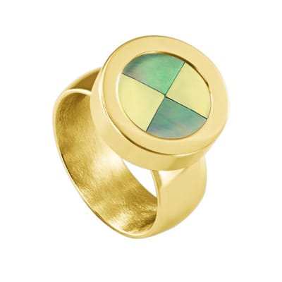 Quiges RVS Schroefsysteem Ring Goudkleurig Glans 16mm met Verwisselbare Multi Blokjes Schelp 12mm Mini Munt