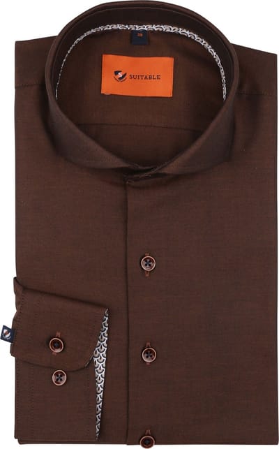 Suitable Twill Overhemd Bruin - Maat 39 - Heren - Overhemden Formeel