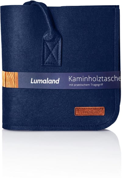 Lumaland haardhouttas van vilt, rechthoekige houten tas met vilt en draaggreep, ca. 50 x 25 x 25 cm, blauw