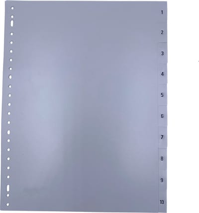 DULA Tabbladen plastic 1 tot 10 - Genummerd - A4 - Grijs - 23 rings - PP