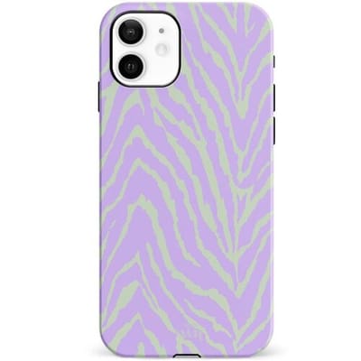 xoxo Wildhearts Main Character - Double Layer - Hoesje geschikt voor iPhone 12 case - Siliconen hoesje met zebraprint - Dierenprint - Zebra - Hardcover - Beschermhoes - Optimale bescherming - Paars - Groen