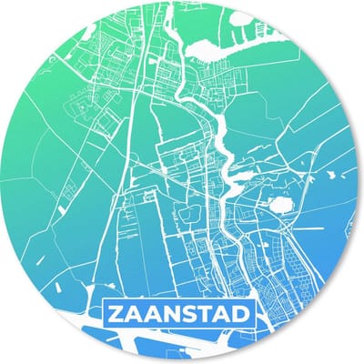 Muismat rond 20x20 cm - Mousepad Stadskaart - Zaanstad - Blauw - Groen - Ronde muismatten