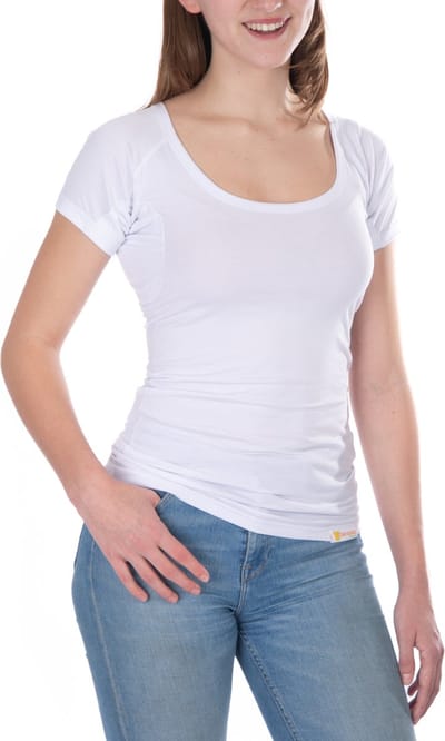 ConfidenceForAll® Dames Premium Anti Zweet Shirt met Ingenaaide Okselpads - Zijdezacht Modal en Verkoelend Katoen - Maat S Wit