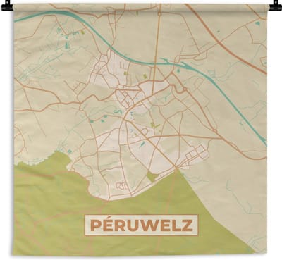 Wandkleed - Wanddoek - Plattegrond - Kaart - België - Stadskaart - Péruwelz - 180x180 cm - Wandtapijt