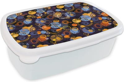 Broodtrommel Wit - Lunchbox - Brooddoos - Patroon - Abstract - Ringen - 18x12x6 cm - Volwassenen