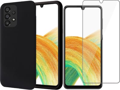 Hoesje geschikt voor Samsung Galaxy A33 - Matte Back Cover Microvezel Siliconen Case Hoes Zwart - Tempered Glass Screenprotector