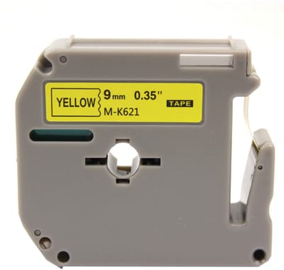 KATRIZ® huismerk label tape voor Brother M-K621| PT-65/70/80/90/M98 | Zwart op Geel | 9mm*8m | 1 stuk