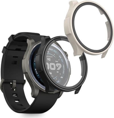 kwmobile 2x cover geschikt voor Amazfit Balance 2 A2429 - Fitnesstracker cover van gehard glas en kunststof frame set zwart / wit