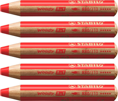 STABILO Woody 3 in 1 - Multitalent Potlood - Rood - Doos Met 5 Stuks