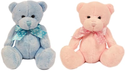 PIA Soft Toys-Set van 2 Pluche Beer Knuffels 2 ass. 15 cm blauw - roze