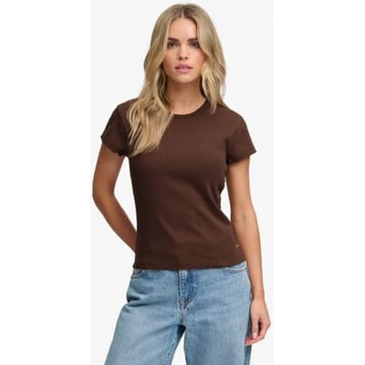 Superdry Athletic Essential T-shirt Slanke Pasvorm Brown Grootte: 36