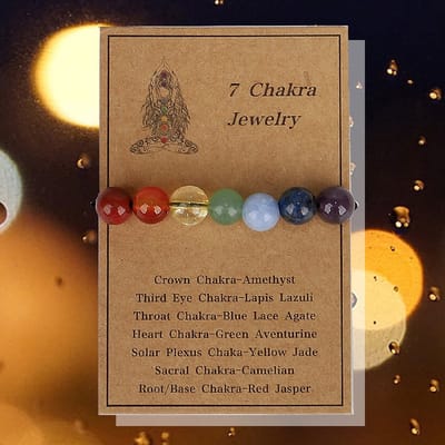 Bixorp "7 Chakras" Armbandje - Edelstenen Cadeau Armband op kaartje - Zeven verschillende Edelstenen!