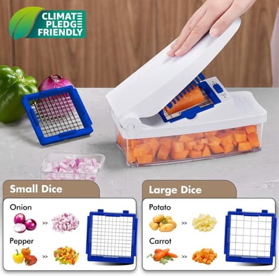 Famanu – Professionele 4-in-1 Mandoline en Groentesnijder – Handmatige snijmachine met opvangbak – Blauw