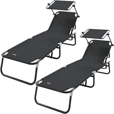 Inklapbare Ligstoel - Opvouwbare Stoel - Buiten Ontspannen - Verstelbare Rugleuning - 190 x 57 x 81 cm - Zwart