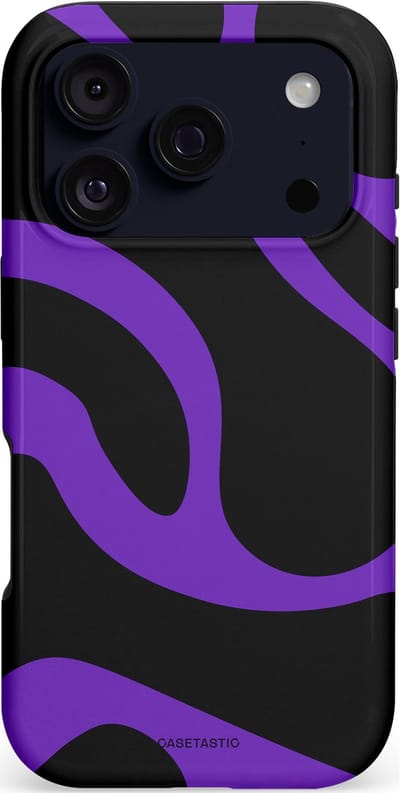 Casetastic hoesje geschikt voor Apple iPhone 17 Pro - MagSafe - Dubbellaagse bescherming - Golven van Paars en Zwart - Fashion Case - Zwart Paars Blauw