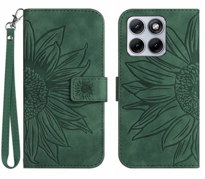 Coverup Hoesje - Geschikt voor Motorola Edge 70 Fusion Hoesje - Coverup Zonnebloem Book Case met Koord - Groen