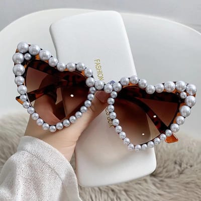 Lunettes de Soleil Forme Cœur Perle de Luxe Femmes Hommes UV400 Anti-Reflets Mode Lunettes de Soleil Fête Extérieur as picture