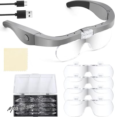 Mrs. Jones Hoofdband vergrootglas oplaadbare vergrootglazen - handsfree verwisselbare vergrotingslenzen 15 x 25 x 35 x 5 x voor sieraden ambachten kruissteek .