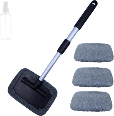 Telescopische Auto Wasborstel Set van 4 met Microvezel Covers voor Ramen en Interieurreiniging, Grijs