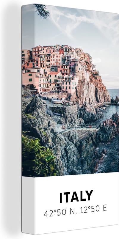 Canvas Schilderij Cinque Terre - Italië - Amalfi - Zee - 20x40 cm - Wanddecoratie