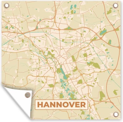 Tuin poster Plattegrond - Hannover - Vintage - Kaart - Stadskaart - 200x200 cm - Tuindoek