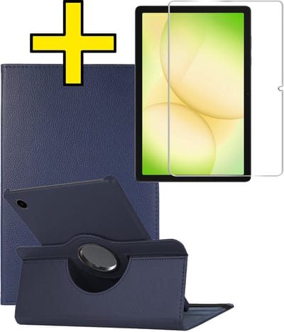 Hoes - Geschikt voor Samsung Galaxy Tab A11 Plus - Met Screenprotector - 360 Graden Draaibare Hard Cover Case - Tablet Hoesje Draaibaar - Donkerblauw