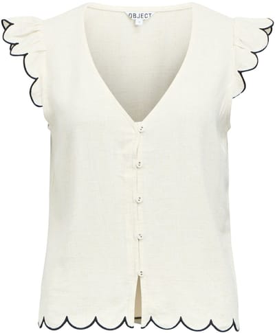 Object Objsanne S/l Lo V-neck Top Tops & T-shirts Dames - Shirt - Ecru - Maat 34