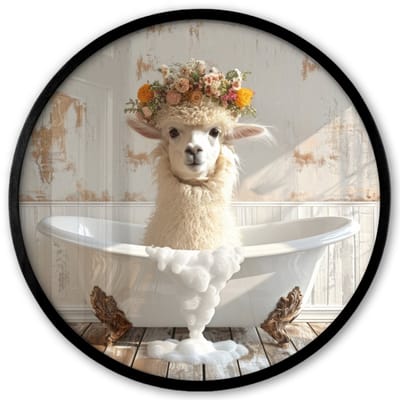 Poster in lijst Rond - Fotolijst 40x40 cm - Posters - Vintage - Alpaca - Badkuip - Bloemen - Dieren - Ronde posterlijst zwart - Decoratie - Wanddecoratie woonkamer - Muurdecoratie slaapkamer