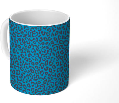 Mok - Koffiemok - Panterprint - Blauw - Design - Dieren - Mokken - 350 ML - Beker - Koffiemokken - Theemok