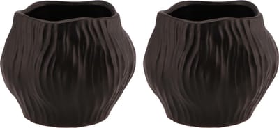 DK Design Bloempot/plantenpot organisch model Multan - 2x - zwart - D13 x H11 cm - voor binnen