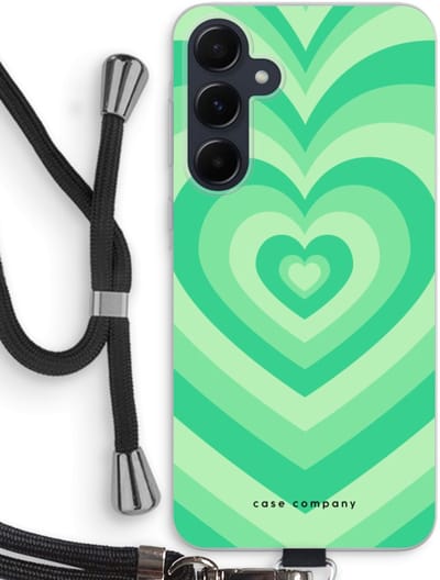 Case Company® - Hoesje met koord geschikt voor Samsung Galaxy A55 hoesje met Koord - Hart Groen - Telefoonhoesje met Zwart Koord - Bescherming aan alle Kanten en Over de Schermrand