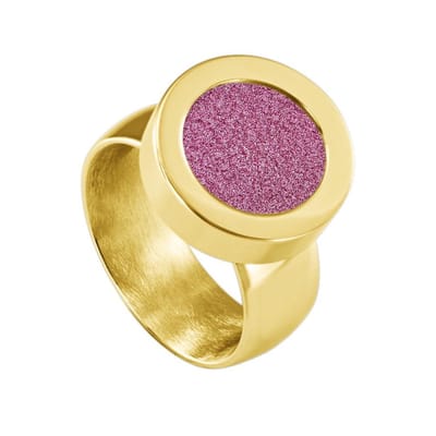Quiges RVS Schroefsysteem Ring Goudkleurig Glans 16mm met Verwisselbare Glitter Roze 12mm Mini Munt