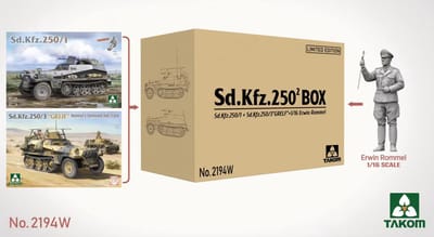 Takom Modelbouwpakket Militaire voertuigen - 2194W Sd.Kfz.250² BIG BOX - Sd.Kfz.250/1 + Sd.Kfz.250/3 -GREIF- + 1:16 Figuur Erwin Rommel Plastic - 1:35 - Modelbouw