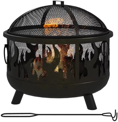 JOYNEXTBUY - Vuurschaal Ø61,5 cm – Vuurplaats met Vonkenscherm – Inclusief Pook – Stalen Buitenhaard – Zwart – Voor Buitenruimte