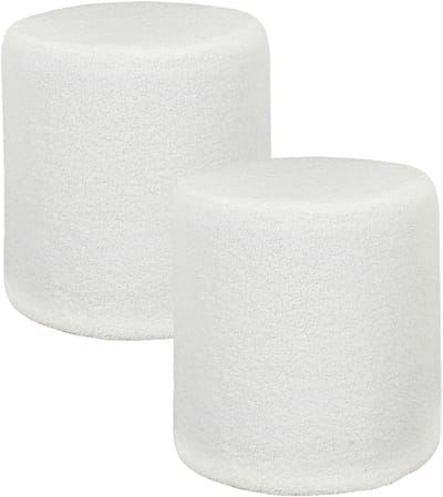 Home deco factory Poef bouclé - 2x - wit - rond - D35 cm - teddy stof - hocker - teddy poef