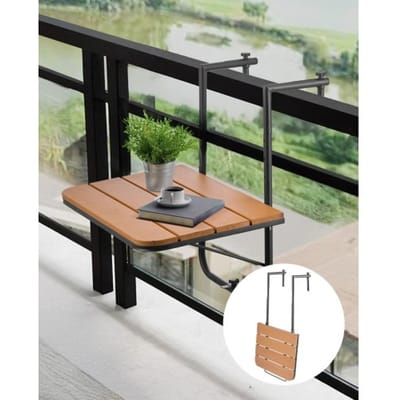VEVOR Balkontafel, 595x400 mm, Opvouwbare balkonhangtafel, Opvouwbare tafel voor buitenleuningen, 4-traps verstelbaar, Past op leuningen van 2,54 tot 21 cm, Serveertafel voor terras en dek
