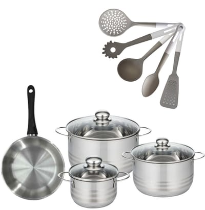 Set 1 Koekenpan 20cm & 3 Kookpotten 16/20/24cm Fackelmann Geneva met 5 keukengerei