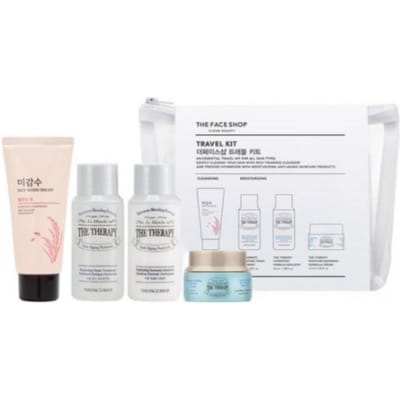 THE FACE SHOP Kit de Voyage Ensemble (Mousse nettoyante 30 ml + Soin 32 ml + Émulsion 32 ml + Crème 10 ml + Pochette)