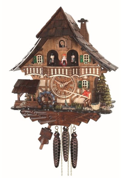 Engstler - 4969_QMT - Koekoeksklok - Kwarts - Notenhout - met muziek met dansend paar - 34 cm