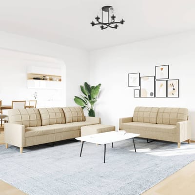 vidaXL - 3-delige - Loungeset - met - voetenbank - stof - crèmekleurig