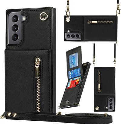 Wallet hoesje met koord geschikt voor Samsung Galaxy S21 - Zwart