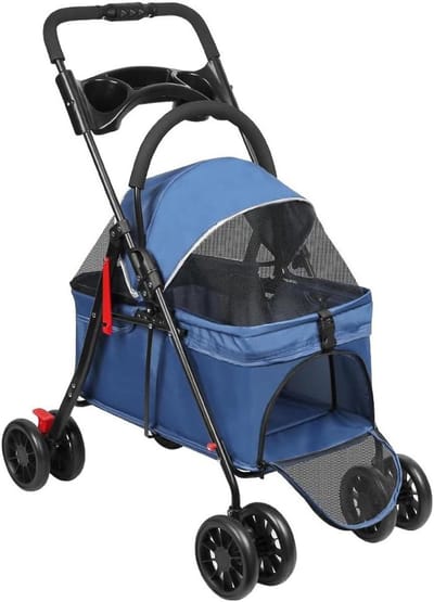 Hondenbuggy Opvouwbaar - Dieren Wandelwagen - Reizen Buiten - Veiligheid Dubbele Gesp - 97x49x69 cm - Blauw