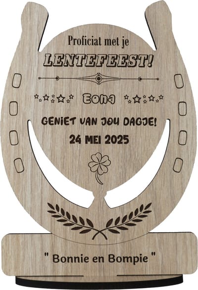 Ballon Lentefeest - houten wenskaart - kaart van hout - gepersonaliseerde kaart met eigen namen en datum - 17.5 x 25 cm