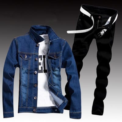 Lente Heren Denim Tweedelige Set Gat Gescheurd Slim Fit Jas Jeans Sets Mannelijke Casual Vintage Ropa Hombre Cargo Pak streetwear M