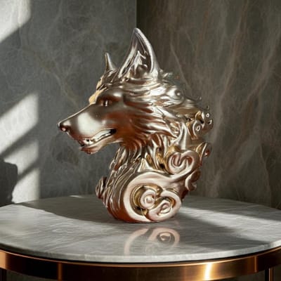 Wolvenkop Decoratie 3d Geprint Wolvenbuste Low-poly Goud Moderne Decoratie Interieurdecoratie | 30 cm / 11.8 inch / Gold