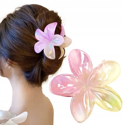 Plumeria Haarclip - Hawaiiaanse Bloem Geel-Roze Parelachtig