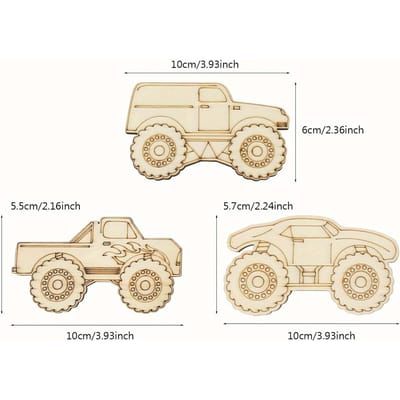 21-delige DIY houten Monster Truck Craft Kit - Onafgemaakte uitsparingen voor schilderen, feestgunsten en woondecoratie 21pcs beige